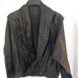 Vintage, black leather jacket black w/ dolman sleeves, size medium
